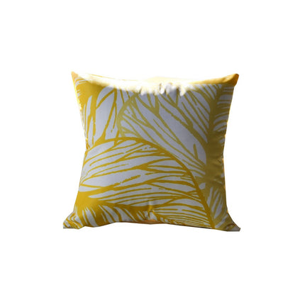 Benjara Gey Throw Pillow Cover, Outdoor Yellow Cover And White Leaf 20 Inch Square