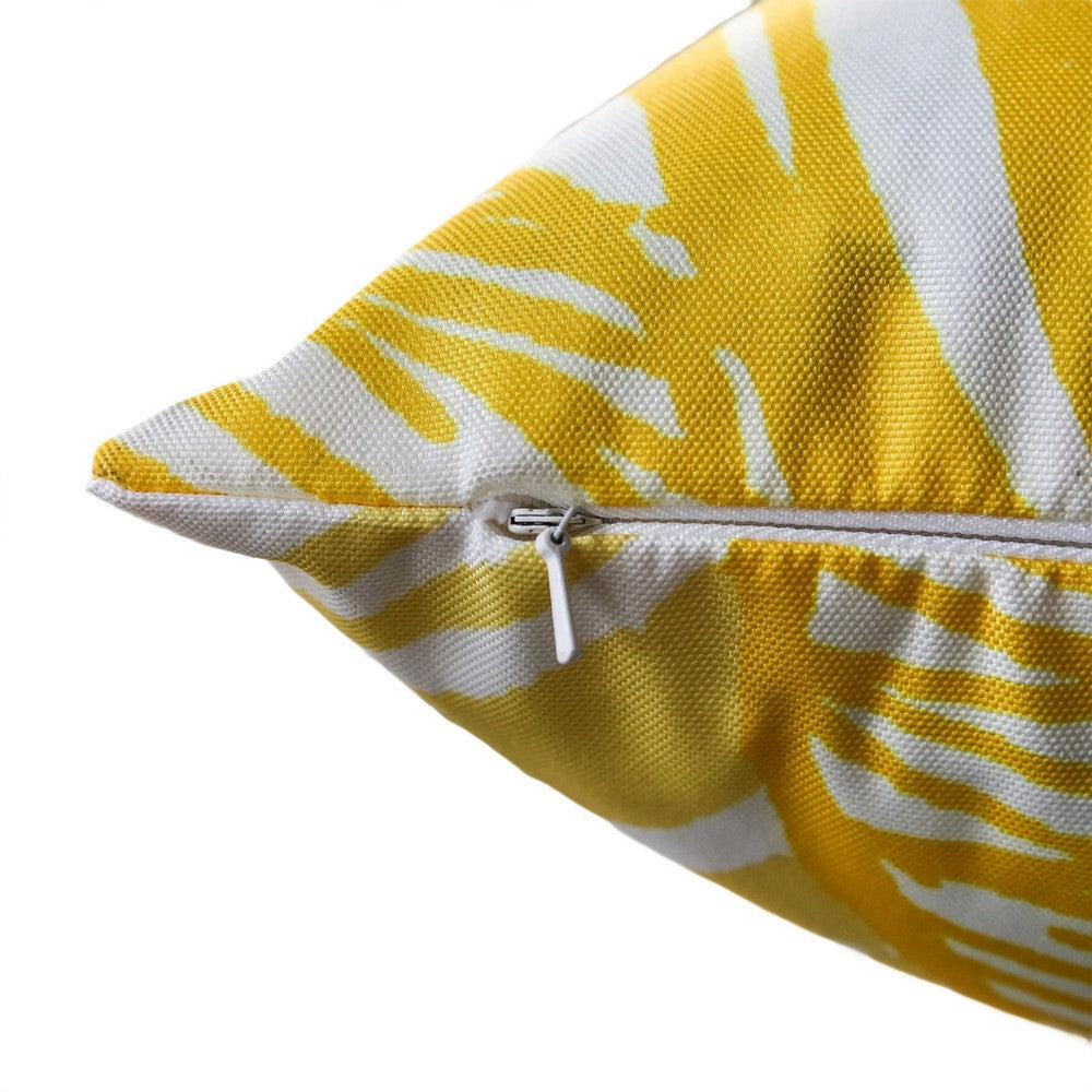 Benjara Gey Throw Pillow Cover, Outdoor Yellow Cover And White Leaf 20 Inch Square