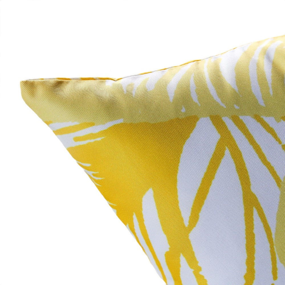 Benjara Gey Throw Pillow Cover, Outdoor Yellow Cover And White Leaf 20 Inch Square