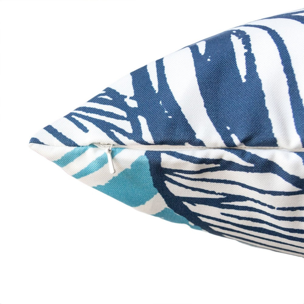Benjara Gey Outdoor Throw Pillow Cover, Blue White Leaf Vein Pattern, 20 Inch Square
