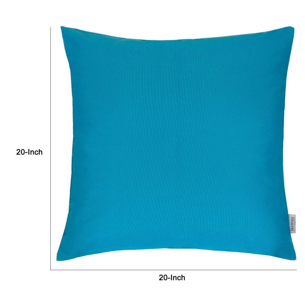 Benjara Outdoor Indoor Throw Pillow Cover, Aqua Blue Polyester, 20x20 Inch Square