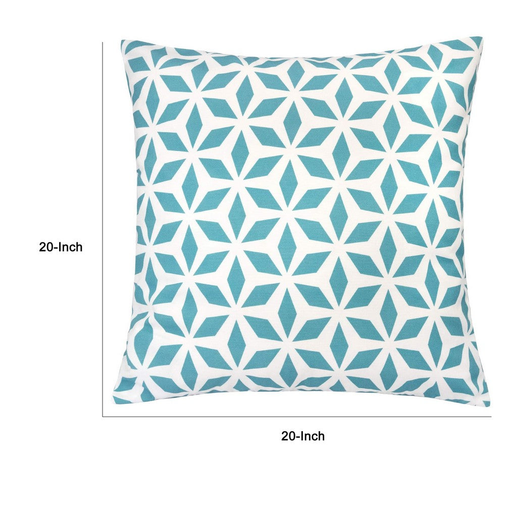 Benjara Outdoor Indoor Throw Pillow Cover, Aqua Blue Crystal Burst 20 Inch Square
