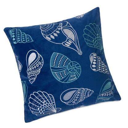 Benjara Coastal Shell Design Throw Pillow Cover, Indigo Velvet, 20 Inch Square