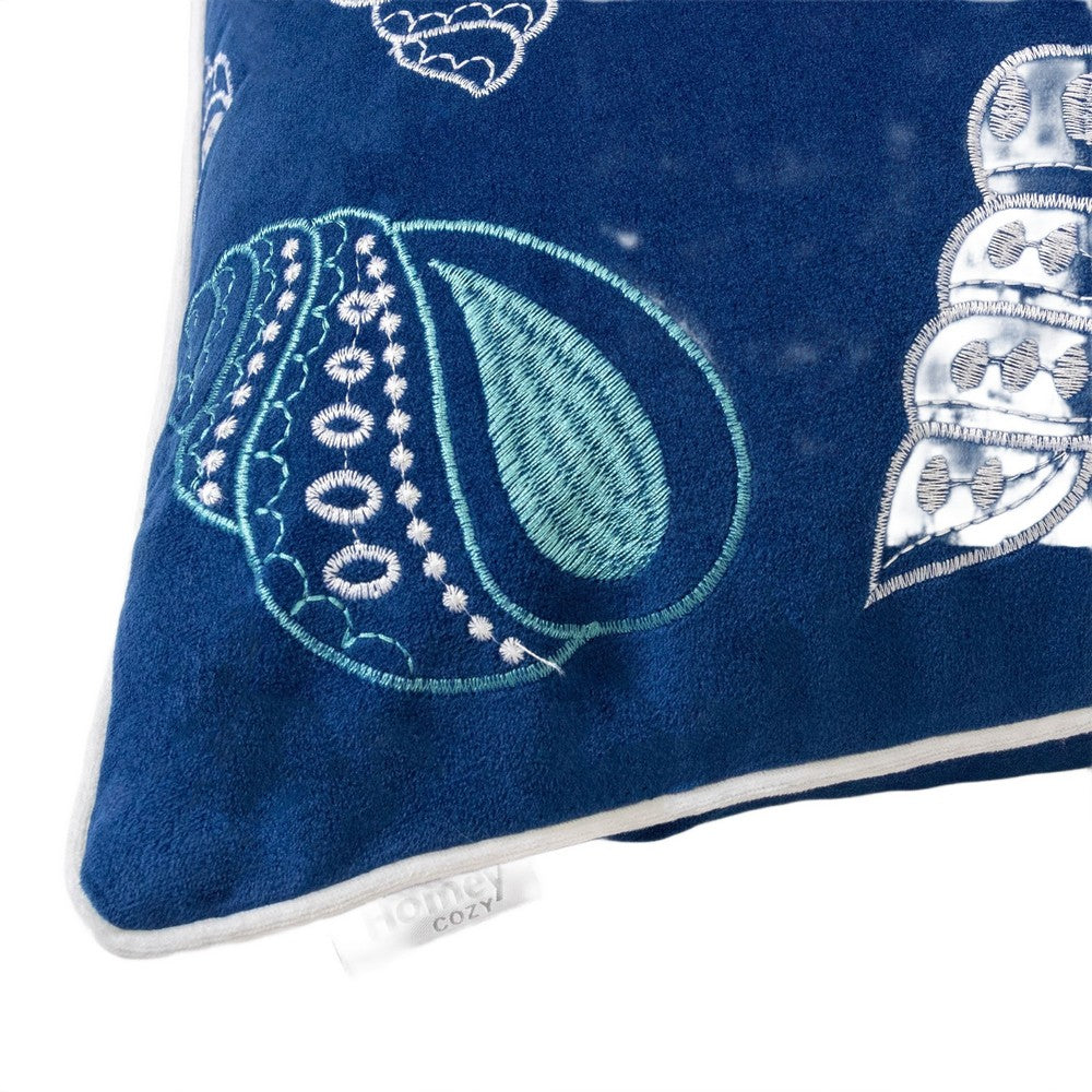 Benjara Coastal Shell Design Throw Pillow Cover, Indigo Velvet, 20 Inch Square