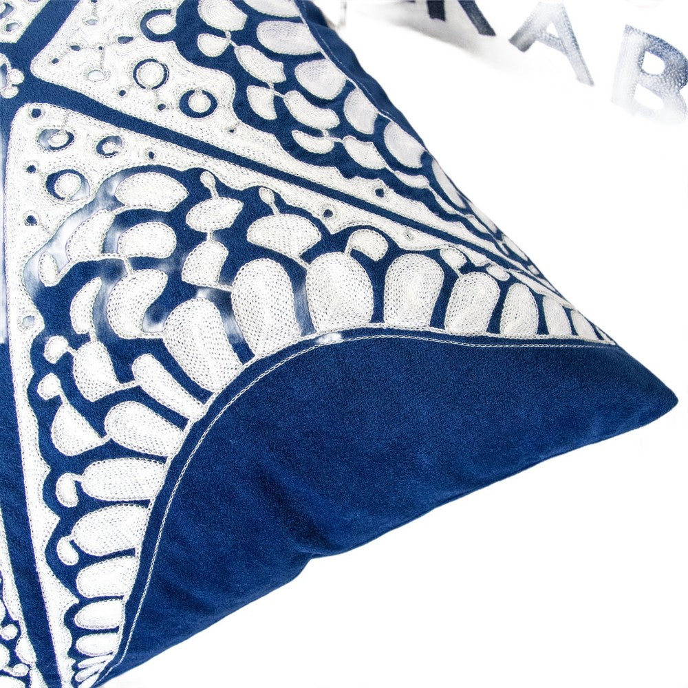 Benjara Throw Pillow Cover, Starfish Design, Coastal Indigo Velvet 20 Inch Square