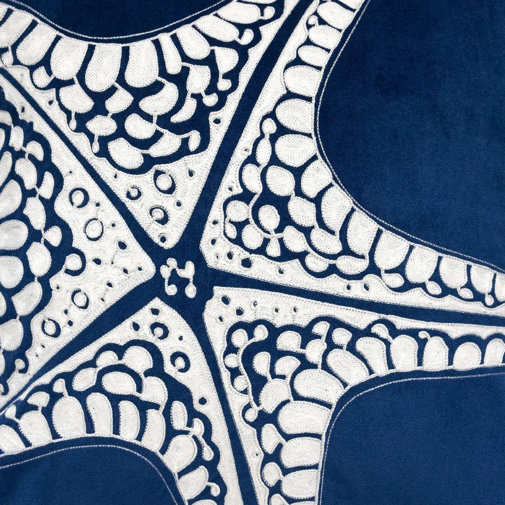 Benjara Throw Pillow Cover, Starfish Design, Coastal Indigo Velvet 20 Inch Square