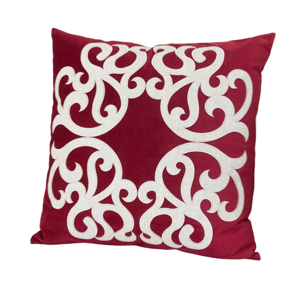 Benjara Dery 20x20 Square Throw Pillow Cover, Double Sided Red Velvet Vintage Design