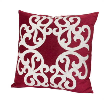 Benjara Dery 20x20 Square Throw Pillow Cover, Double Sided Red Velvet Vintage Design