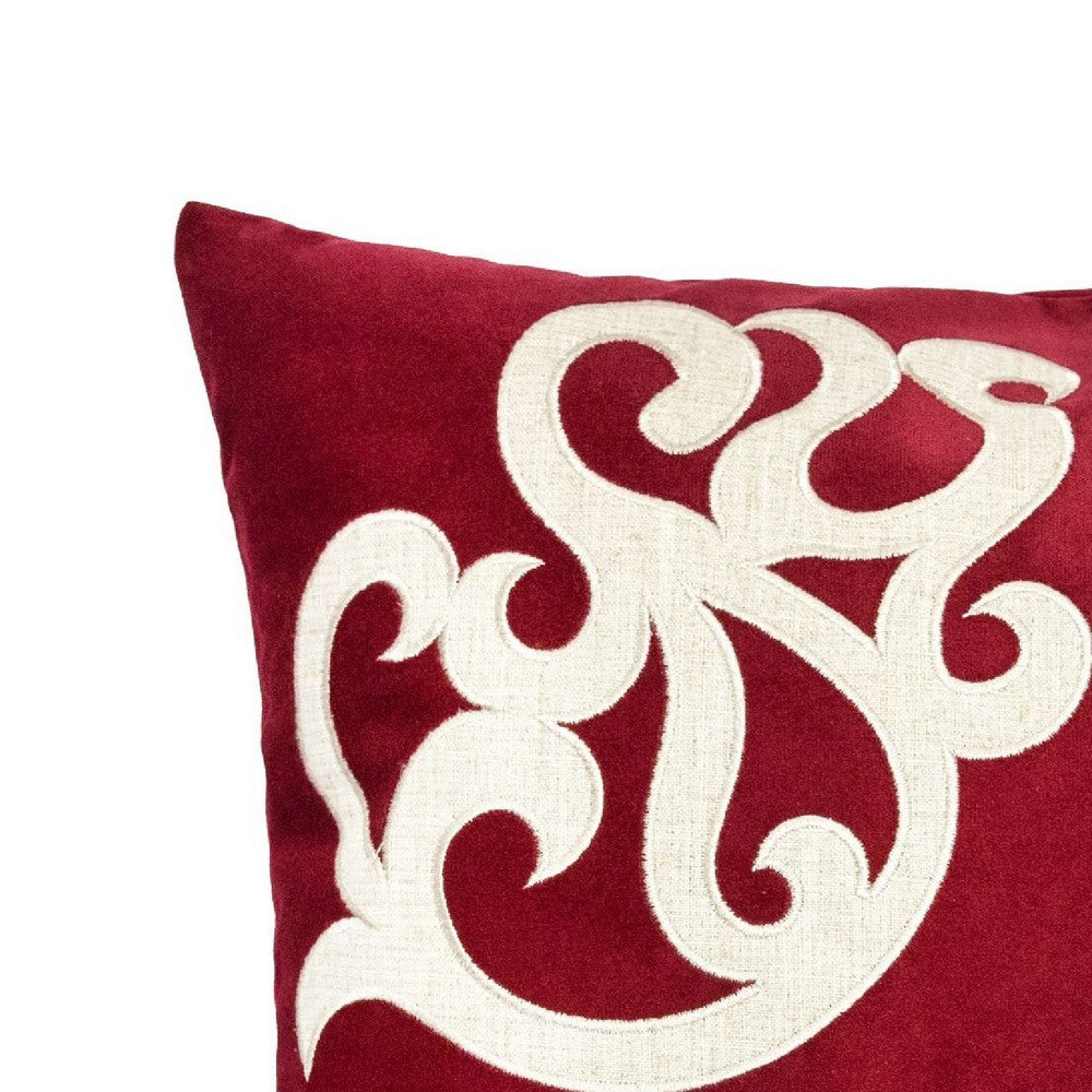 Benjara Dery 20x20 Square Throw Pillow Cover, Double Sided Red Velvet Vintage Design