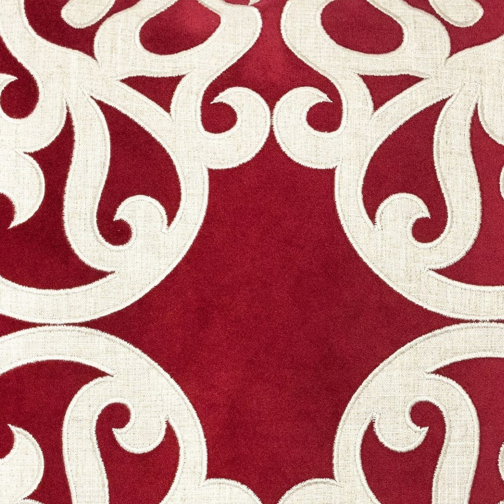 Benjara Dery 20x20 Square Throw Pillow Cover, Double Sided Red Velvet Vintage Design