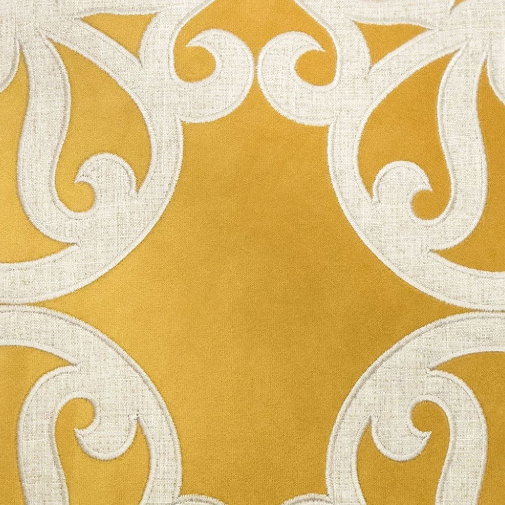 Benjara Dery 20x20 Square Throw Pillow Cover, 2 Sided Yellow Cover Velvet Vintage