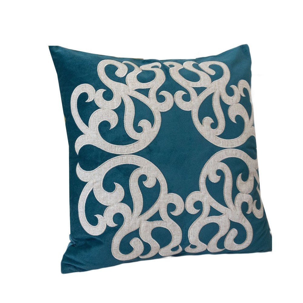 Benjara Dery 20x20 Square Throw Pillow Cover, Double Sided Green Velvet Vintage
