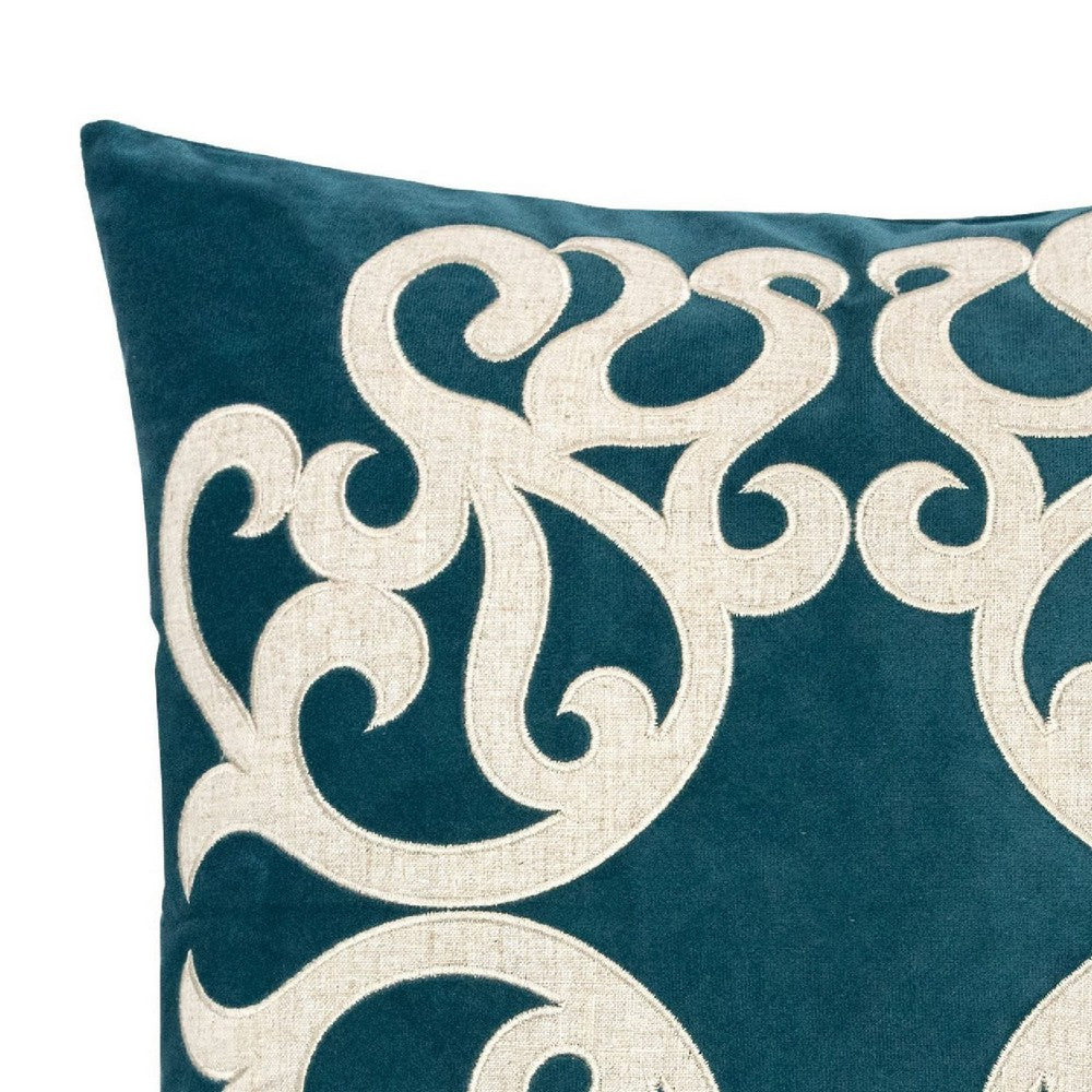 Benjara Dery 20x20 Square Throw Pillow Cover, Double Sided Green Velvet Vintage