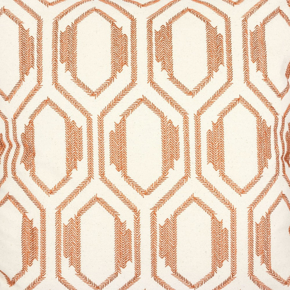 Benjara Throw Pillow Cover, Rust Orange Herringbone Embroidery 20 Inch Square