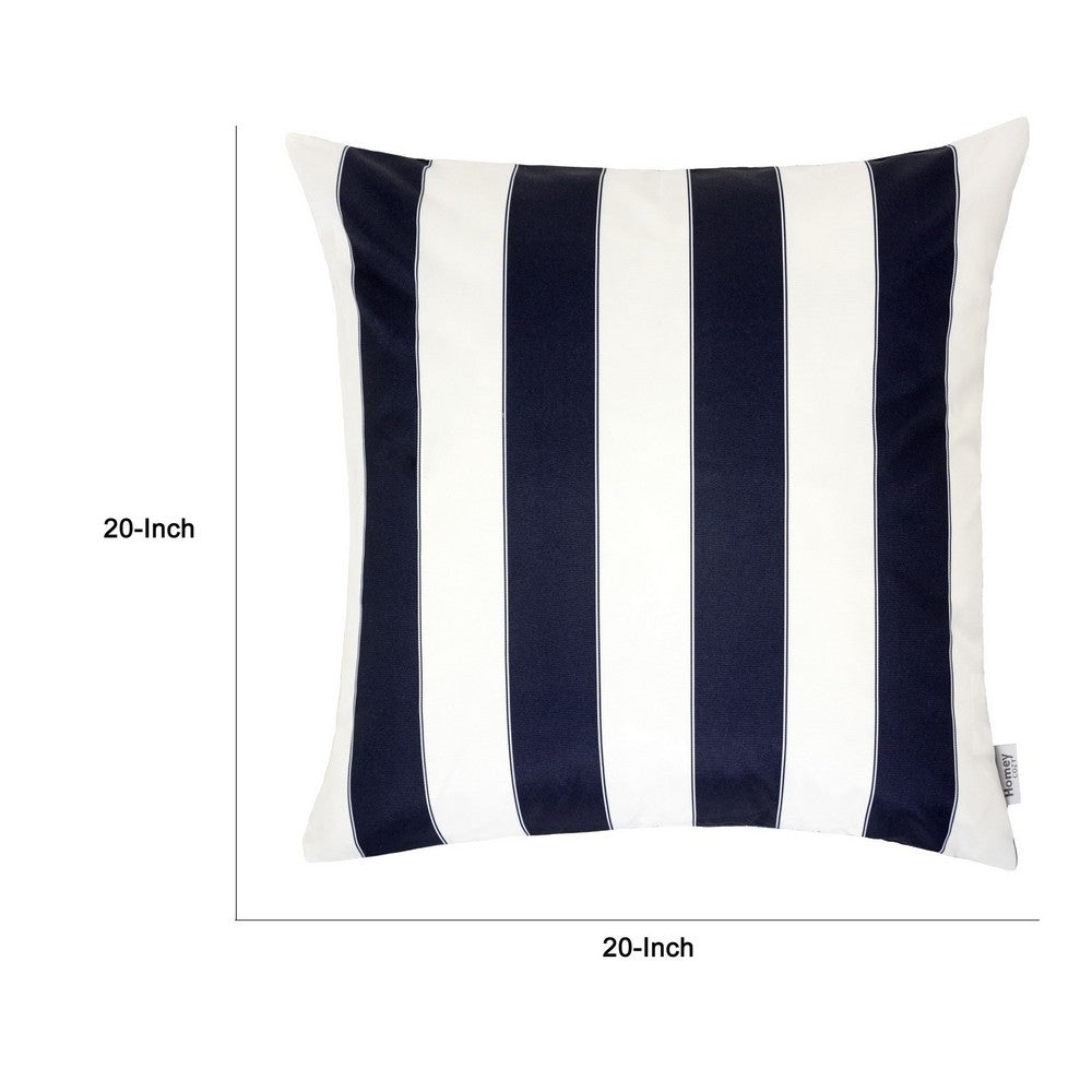 Benjara Keo Accent Pillow Cover, Navy Blue And White Stripes, 20 Inch Square