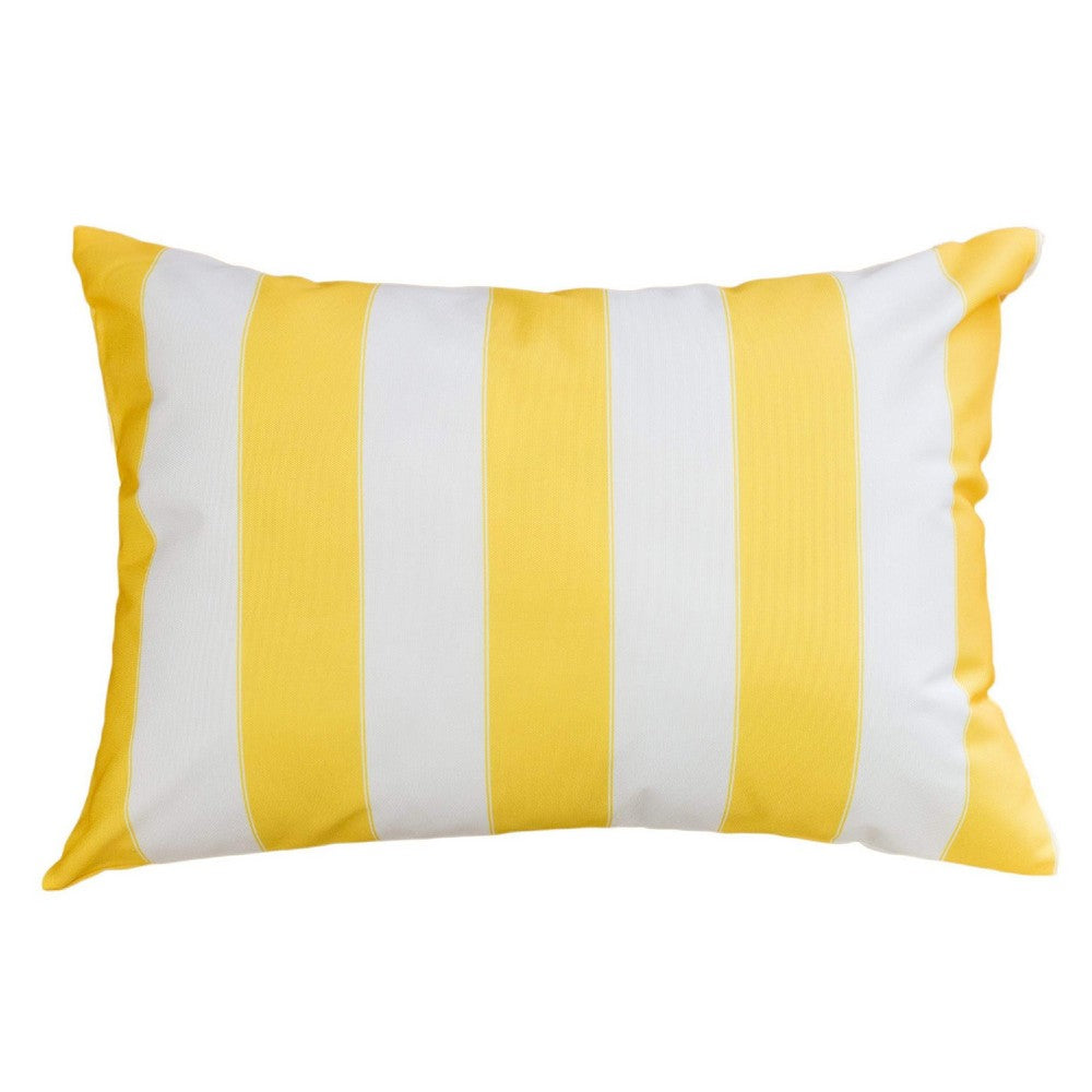 Benjara Keo Accent Lumbar Pillow Cover, Yellow Cover And White Stripes, 14x20