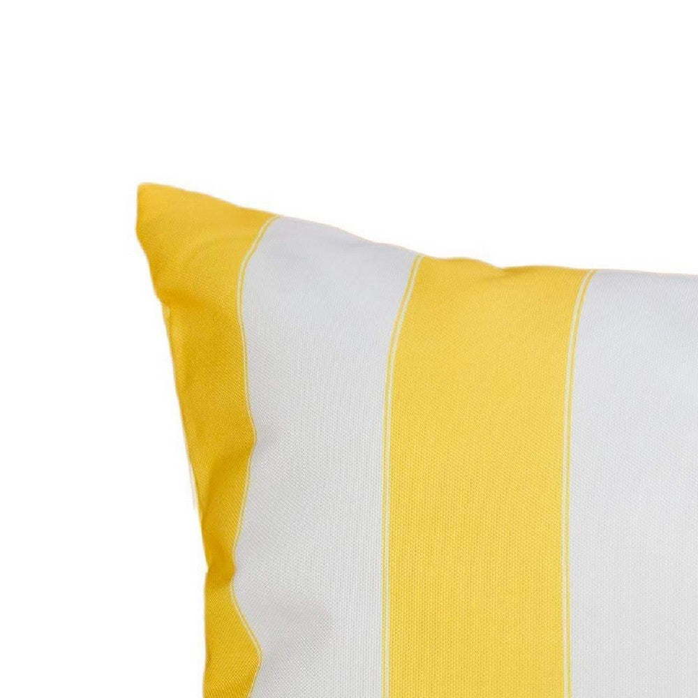 Benjara Keo Accent Lumbar Pillow Cover, Yellow Cover And White Stripes, 14x20