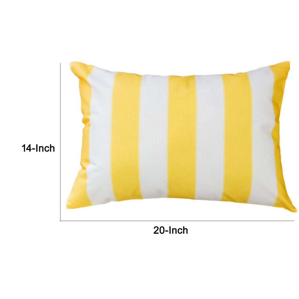Benjara Keo Accent Lumbar Pillow Cover, Yellow Cover And White Stripes, 14x20
