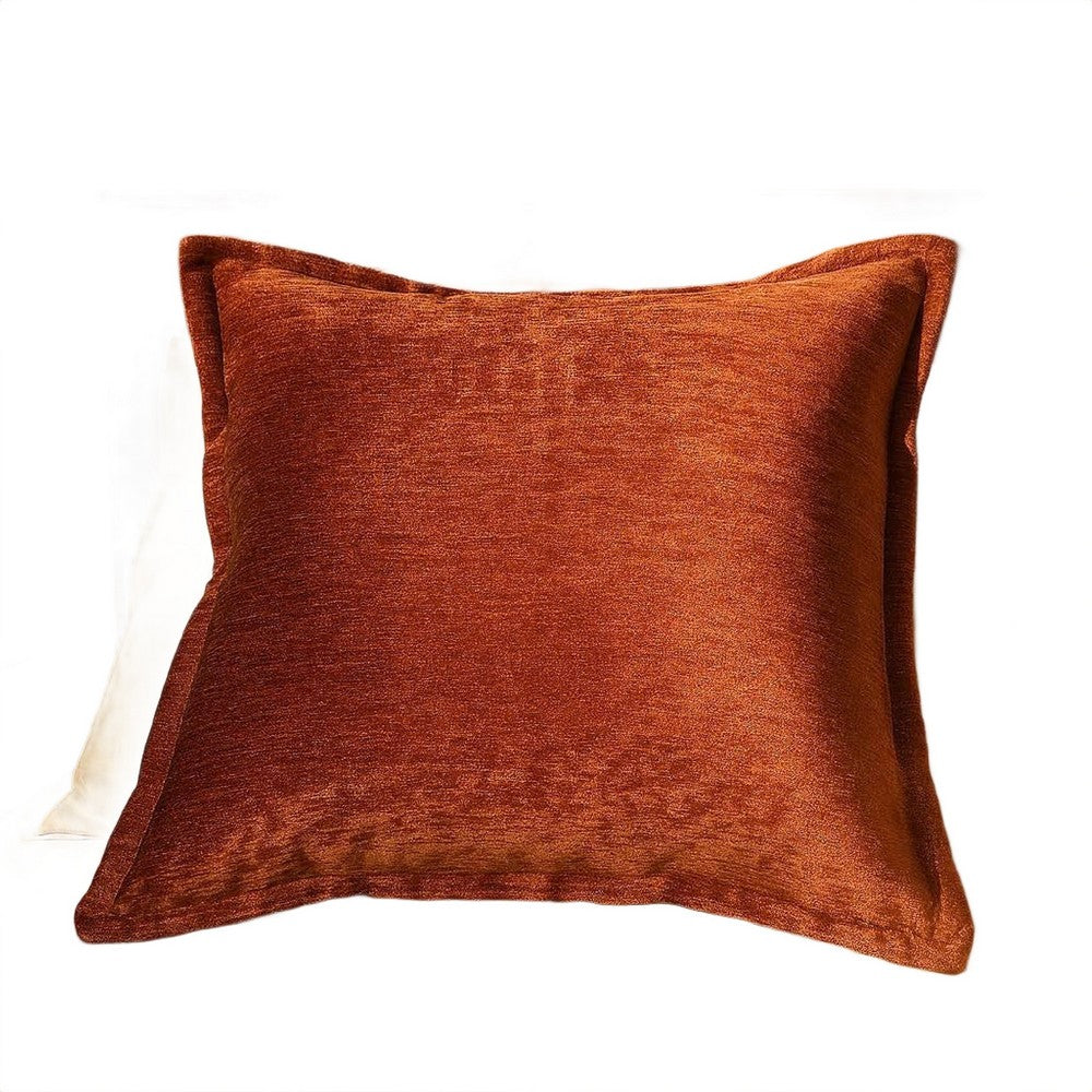 Benjara Dey Throw Pillow Cover, Rose Copper Brown Velvet Luxe Shine, 20 Inch Square