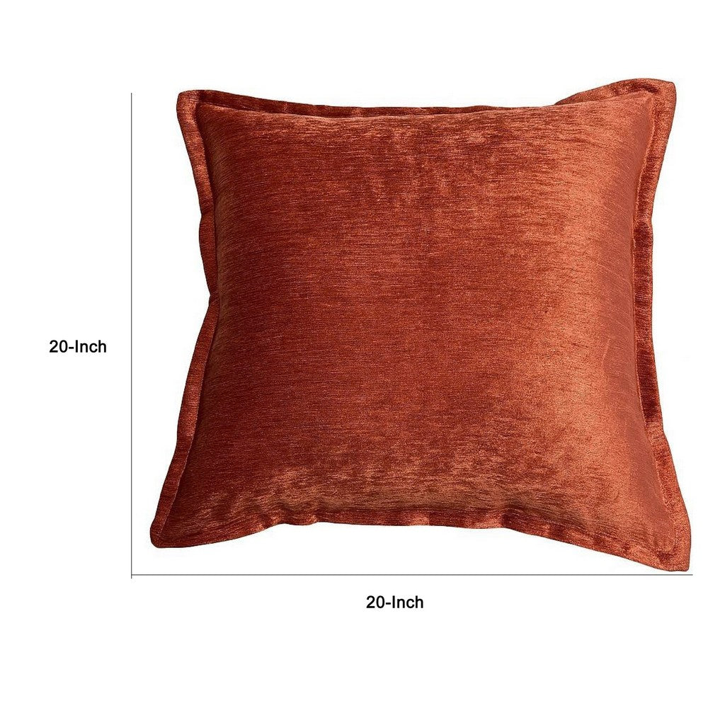 Benjara Dey Throw Pillow Cover, Rose Copper Brown Velvet Luxe Shine, 20 Inch Square