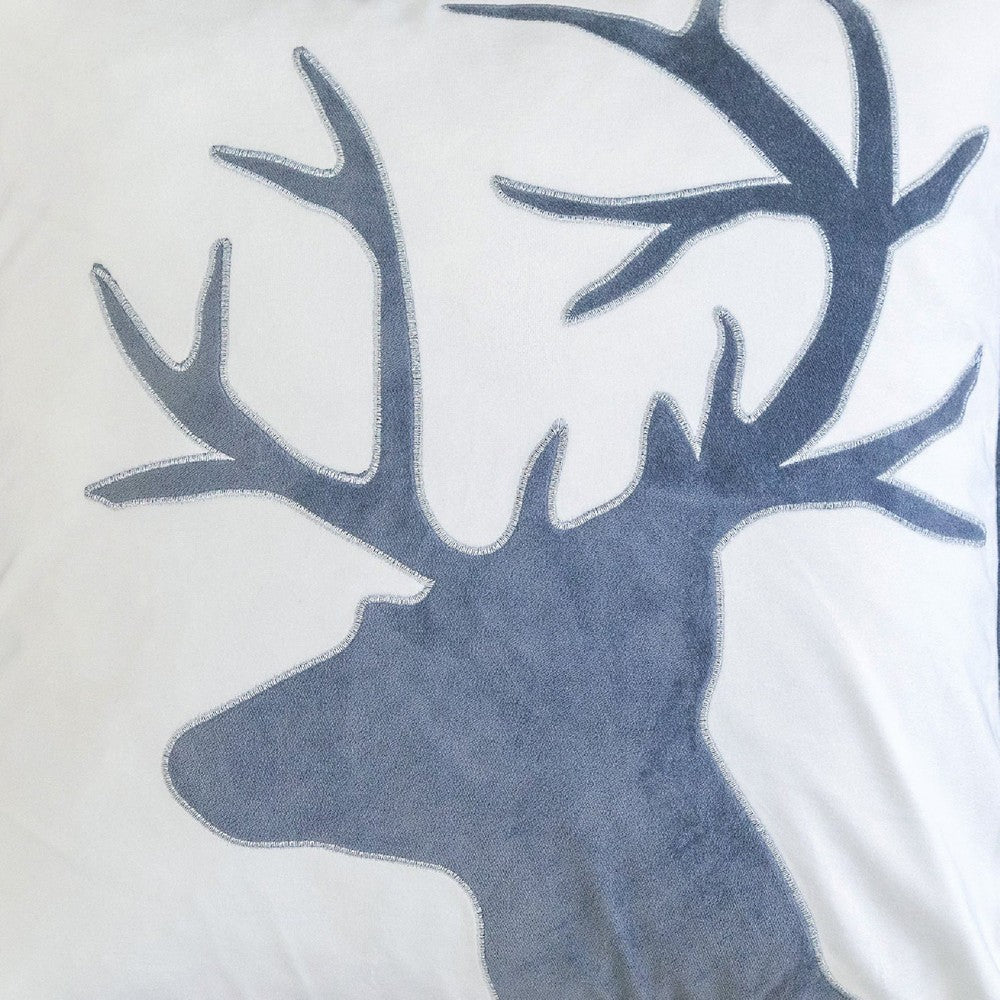 Benjara Holiday Accent Pillow Cover, White And Gray Reindeer Velvet, 20 Inch Square