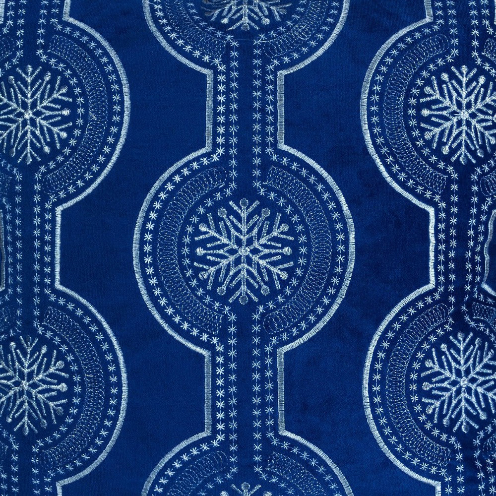 Benjara Zey Throw Pillow Cover, Snowflake Embroidered Blue Velvet, 20 Inch Square