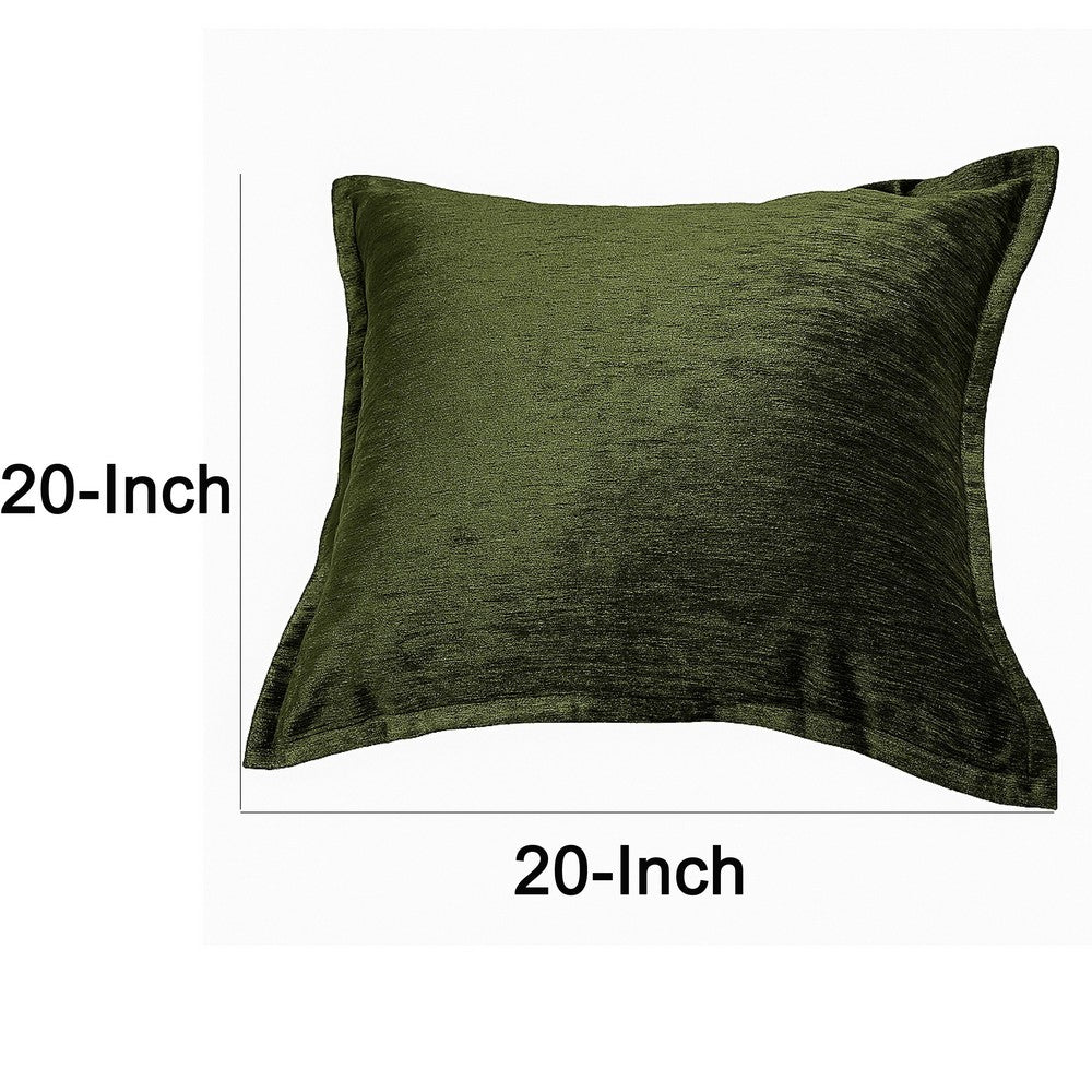 Benjara Dey Throw Pillow Cover, Deep Forest Green Velvet Luxe Shine, 20 Inch Square