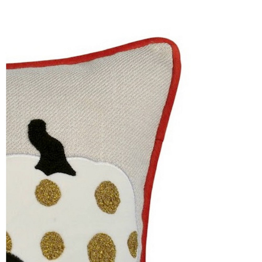 Benjara Lumbar Throw Pillow Cover, Hallow Pumpkin Embroidered, Black Linen 14x20