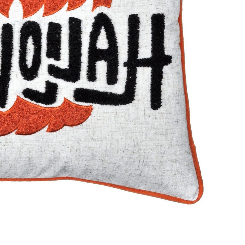 Benjara Halloween Pumpkin Witch Embroidered Throw Pillow Cover, Gray 20 Inch Square