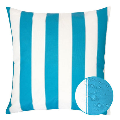Benjara Keo Outdoor Throw Pillow, Aqua Blue, White Stripes, 20 Inch Square