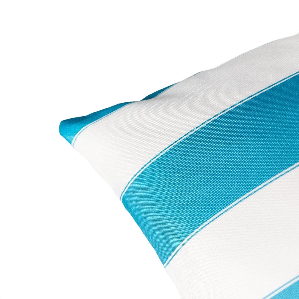 Benjara Keo Outdoor Throw Pillow, Aqua Blue, White Stripes, 20 Inch Square