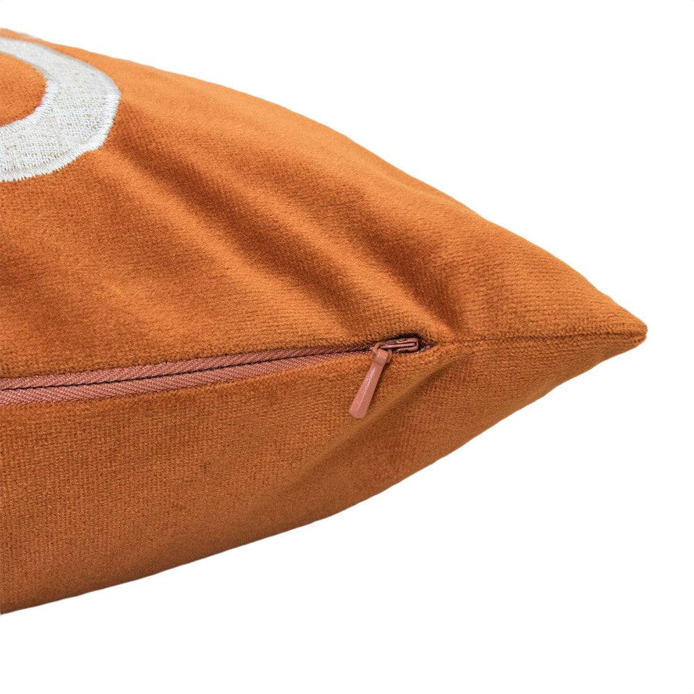 Benjara Dery Throw Pillow, Vintage Vine Accented Orange Velvet, 20 Inch Square