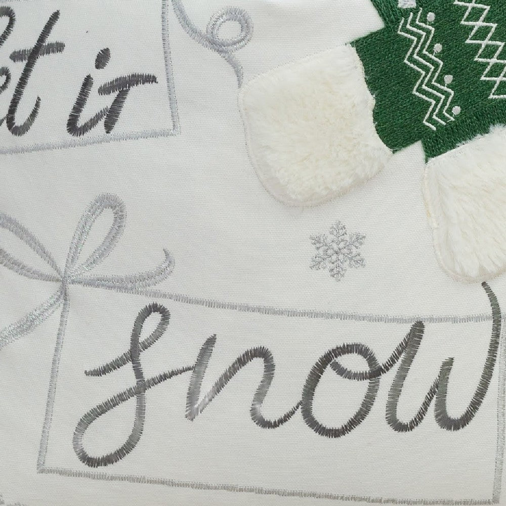 Benjara Christmas Throw Pillow, Let It Snow Green Knit Hat Design, 20 Inch Square