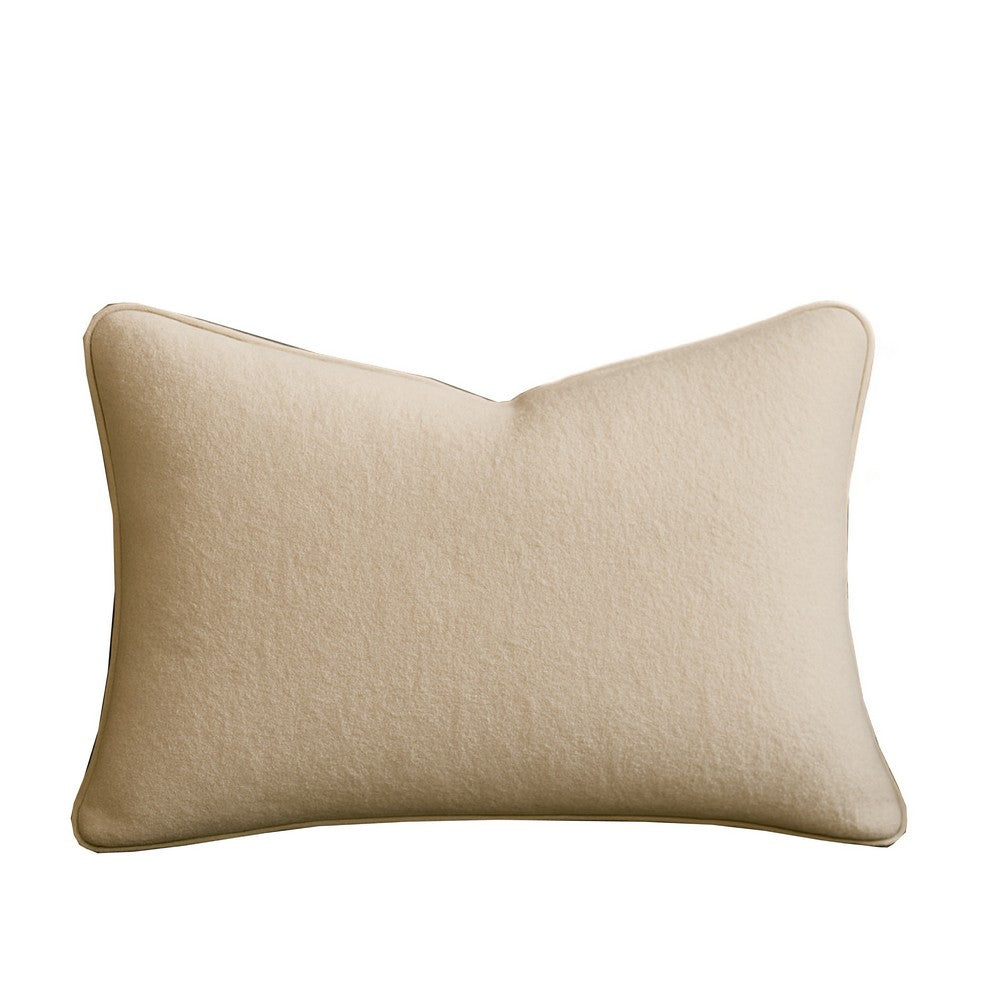 Benjara Hez Lumbar Throw Pillow, Plush Ivory Textured Fabric, 16x24 Rectangular