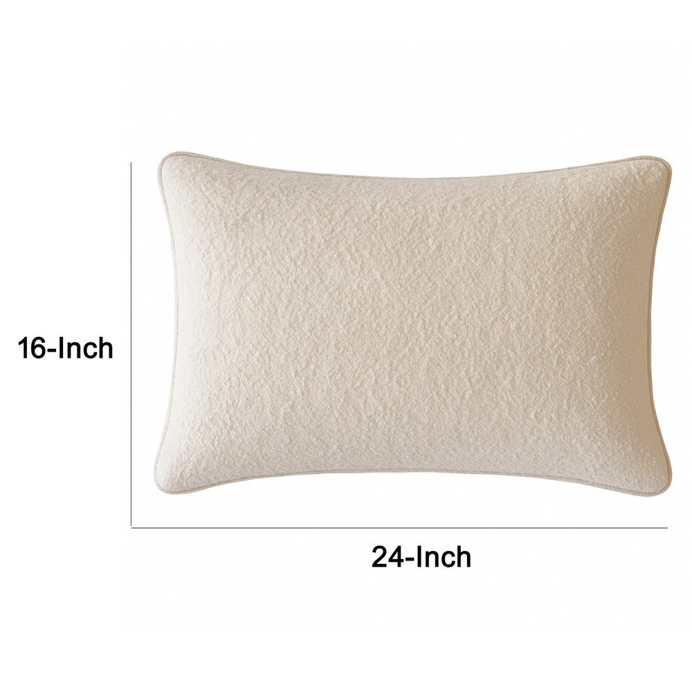 Benjara Hez Lumbar Throw Pillow, Plush Ivory Textured Fabric, 16x24 Rectangular