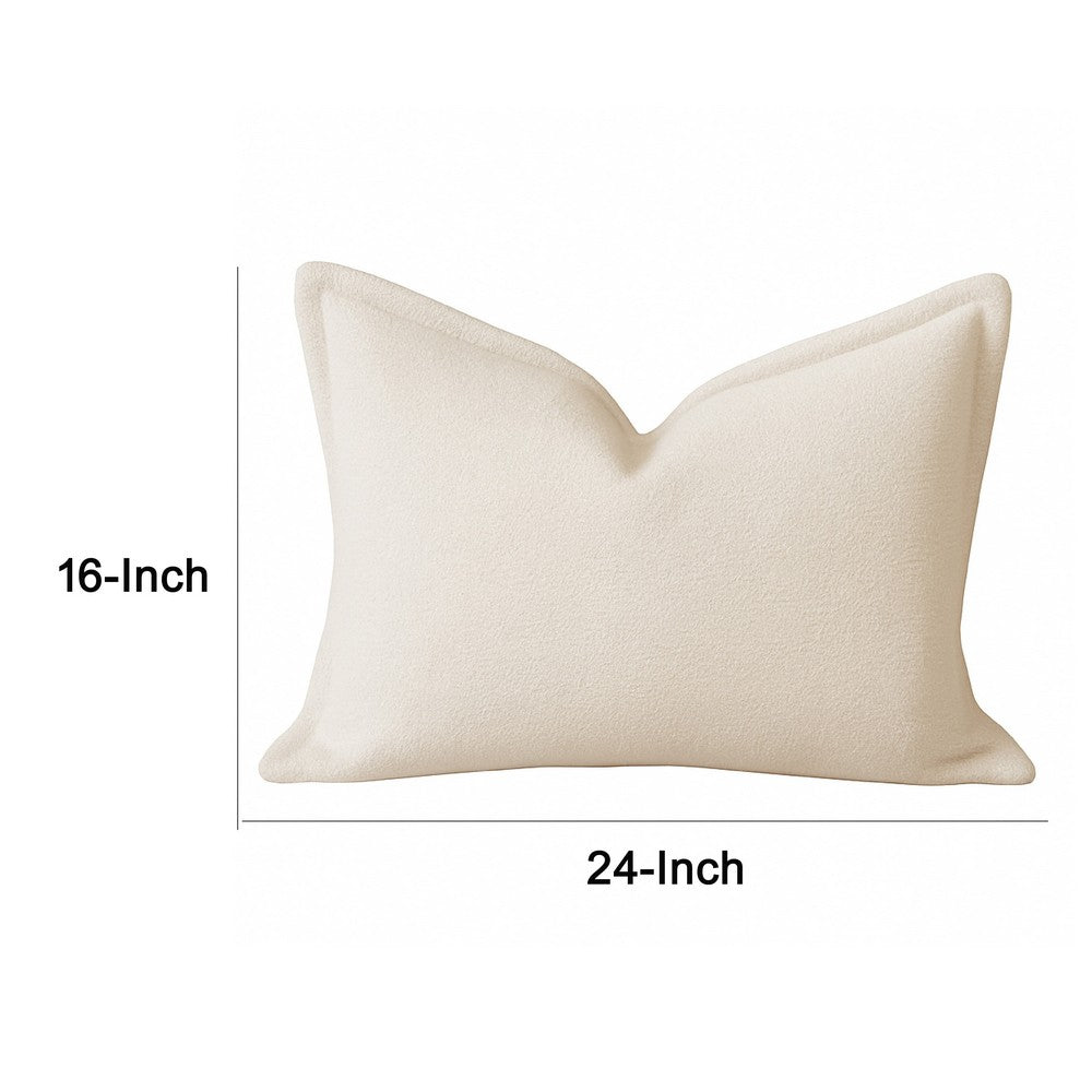 Benjara Hez Lumbar Throw Pillow, Flexible Ivory Fabric with Tailored Edges, 16x24