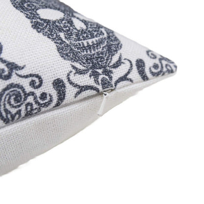 Benjara Ary Square Throw Pillow, Black And White Gothic Damask Skull Design, 20 Inch