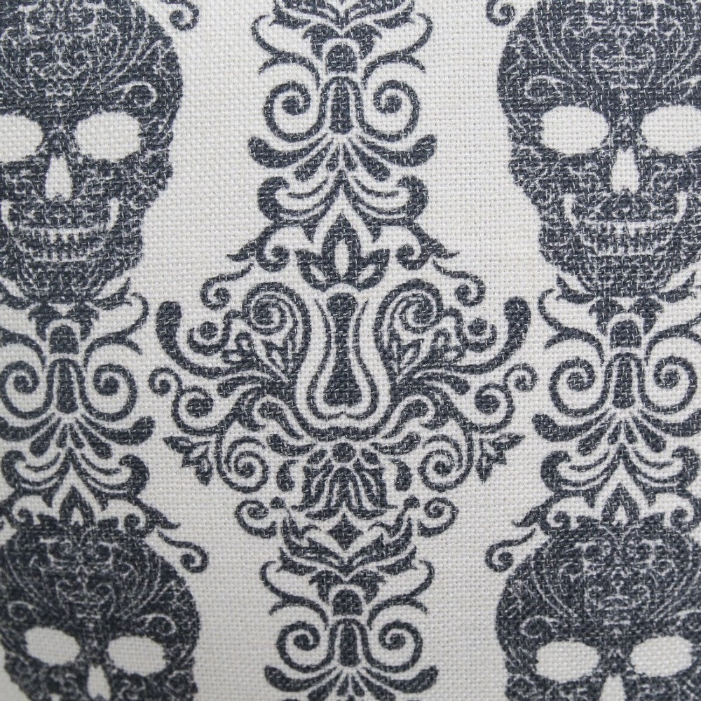 Benjara Ary Square Throw Pillow, Black And White Gothic Damask Skull Design, 20 Inch