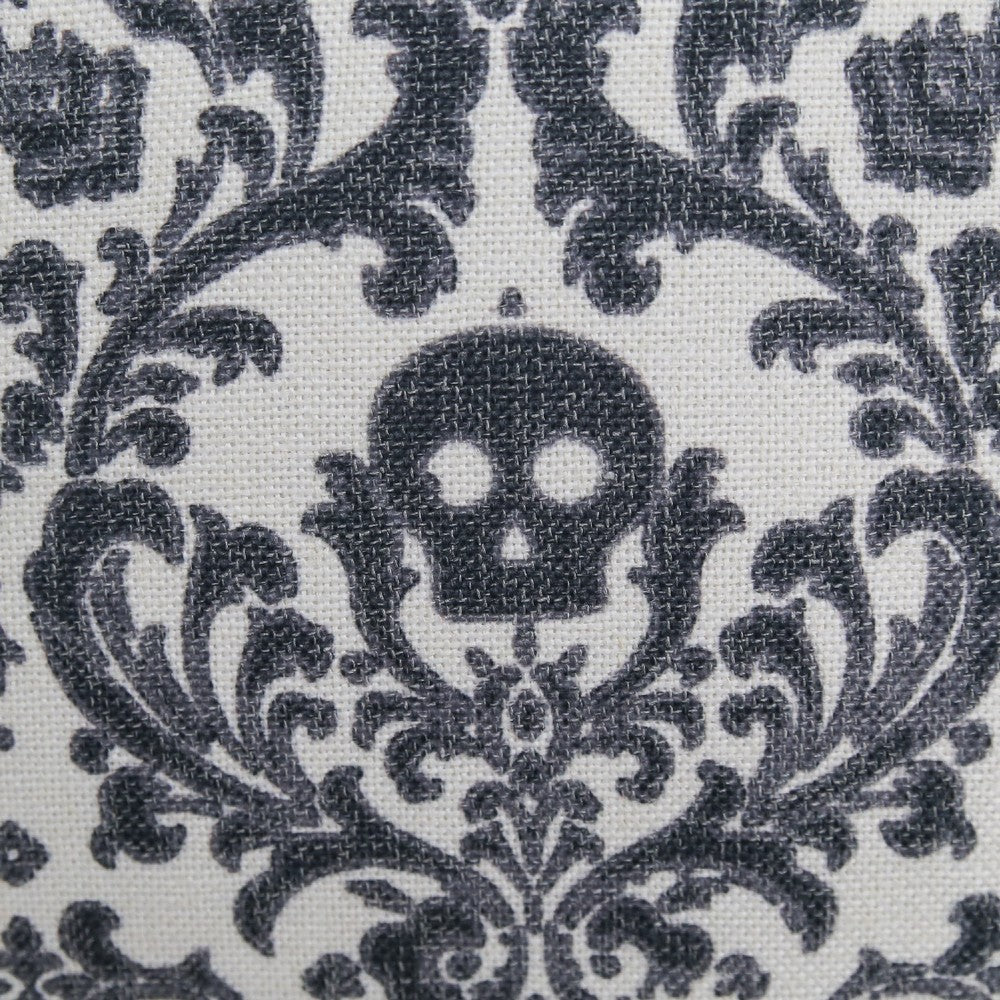 Benjara Ary Throw Pillow, Black And White Baroque Skull Design, 20 Inch Square