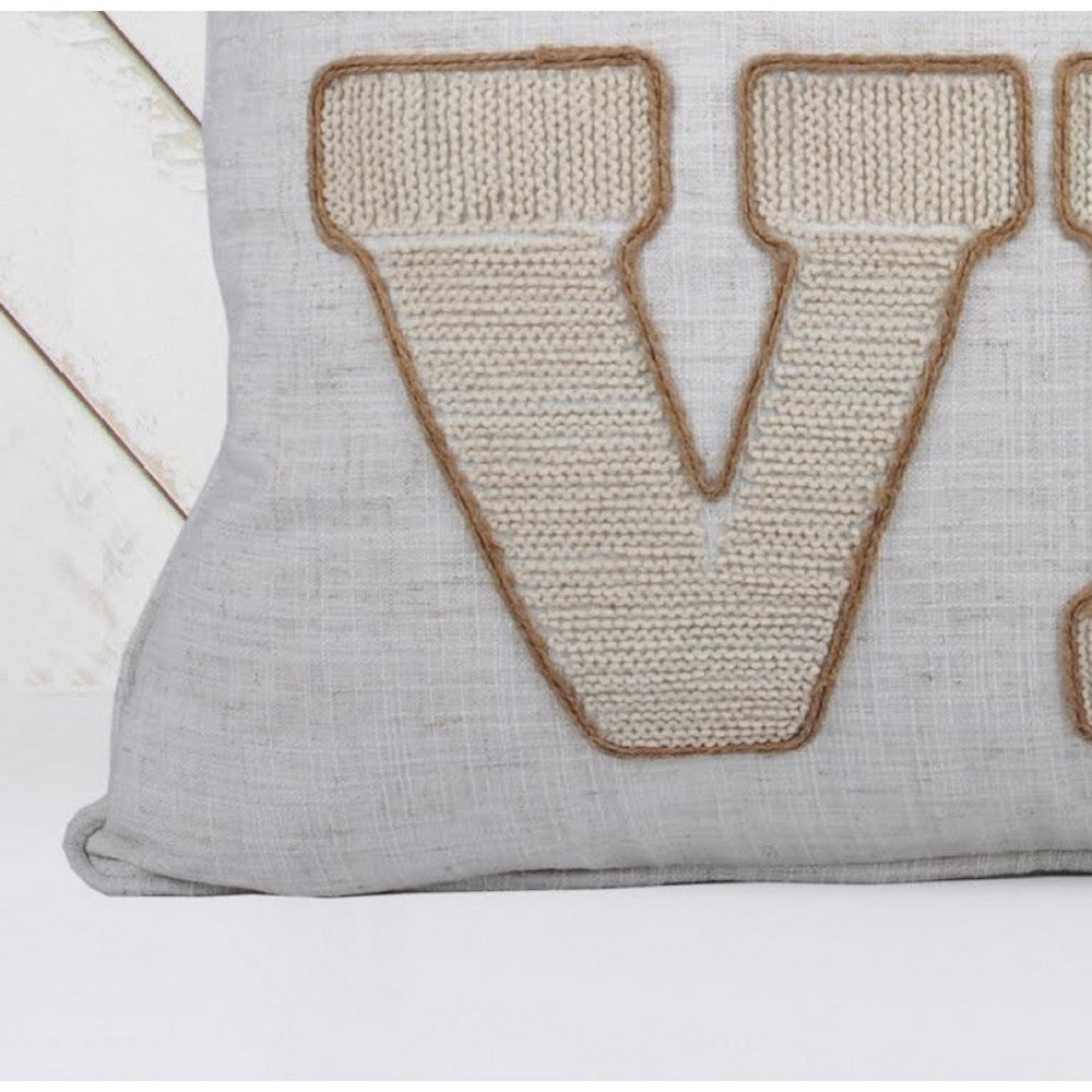 Benjara Decorative Throw Pillow, Love Pumpkin Beige Linen Embroidery, 20 Inch Square