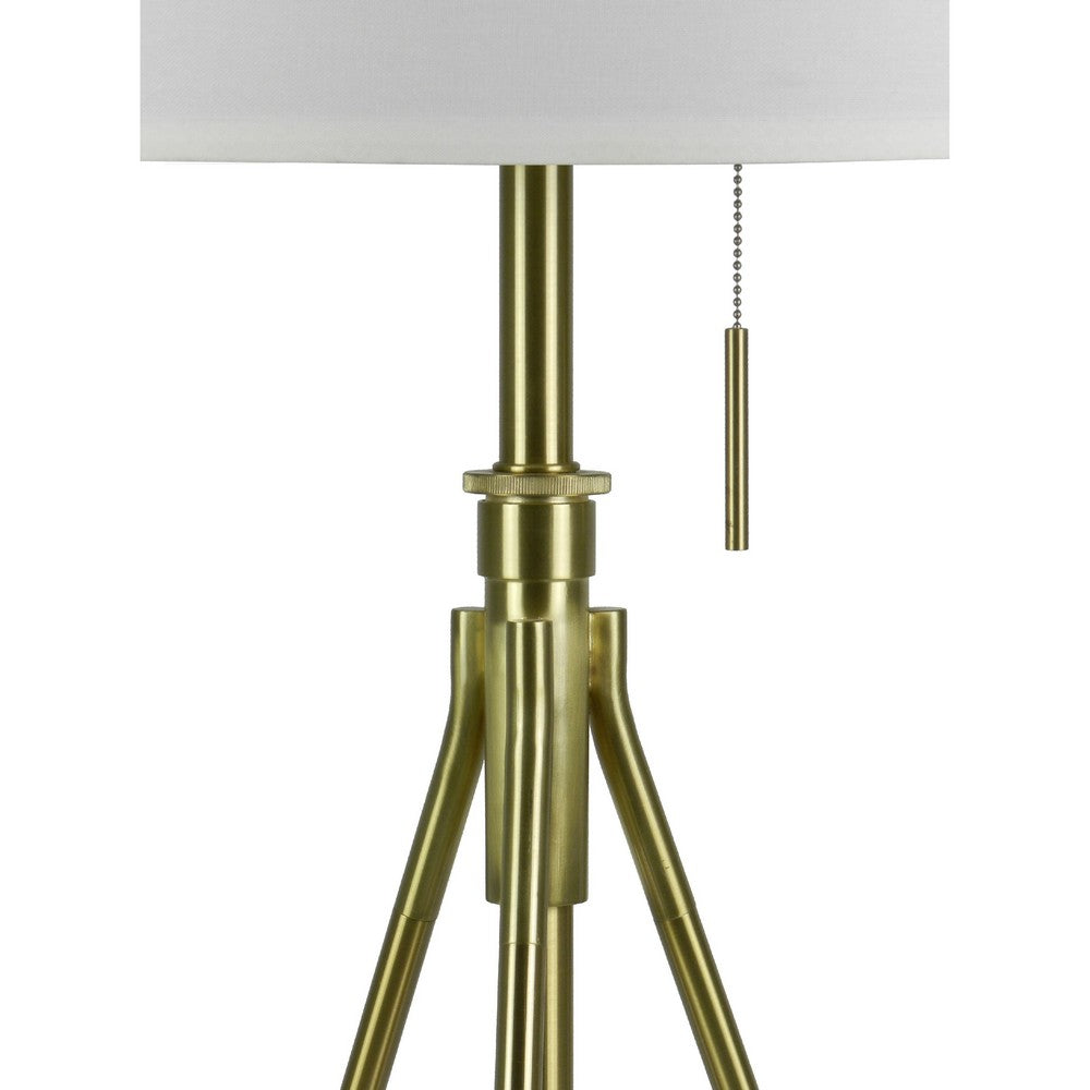 Benjara Simi Table Lamp, Adjustable Tripod, White Linen Shade, Nickel Metal