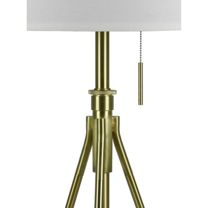 Benjara Simi Table Lamp, Adjustable Tripod, White Linen Shade, Nickel Metal