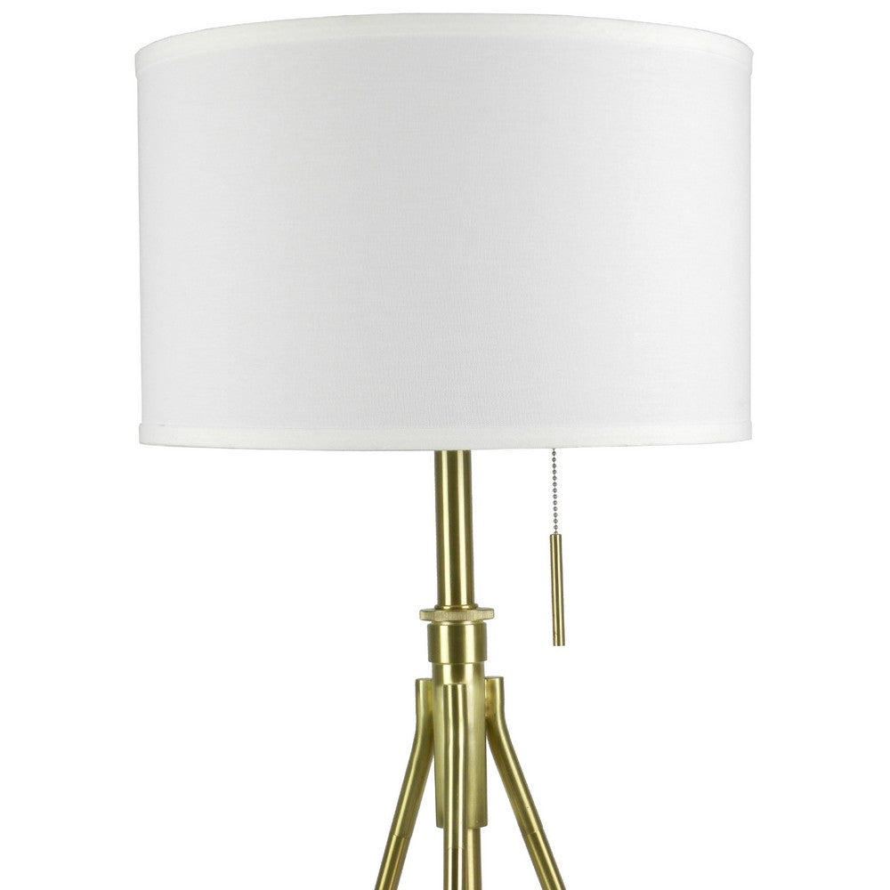 Benjara Simi Table Lamp, Adjustable Tripod, White Linen Shade, Gold Metal
