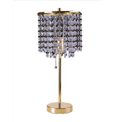 Benjara Table Lamp, Hanging Crystal Bead Shade, Pull String Switch, Gold Metal