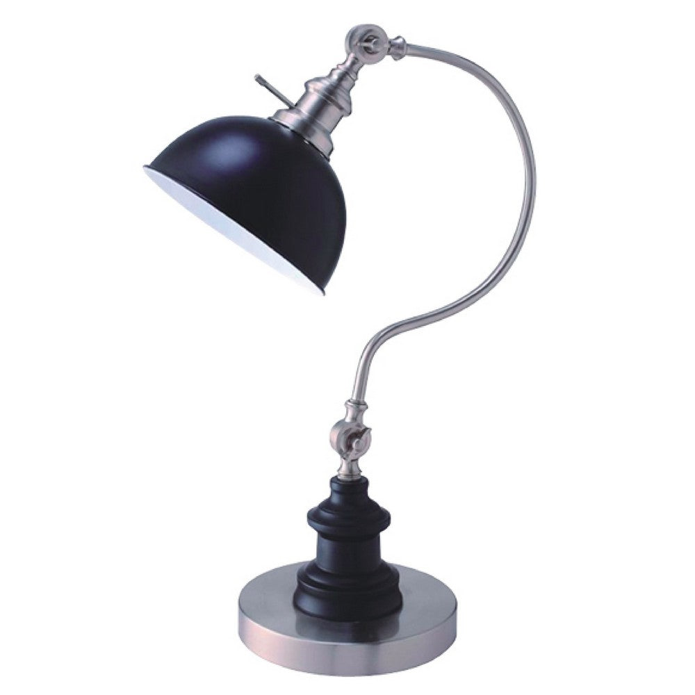 Benjara Roma Table Lamp, Gooseneck Arm And Adjustable Head, Nickel, Black Metal