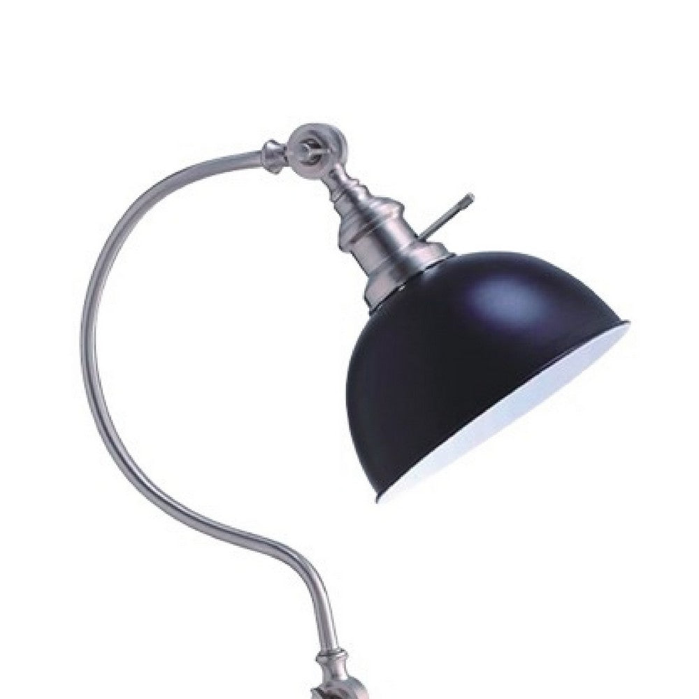 Benjara Roma Table Lamp, Gooseneck Arm And Adjustable Head, Nickel, Black Metal