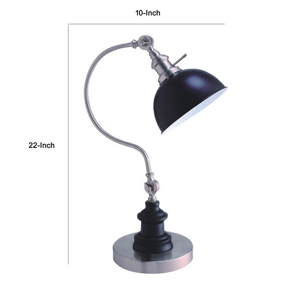 Benjara Roma Table Lamp, Gooseneck Arm And Adjustable Head, Nickel, Black Metal
