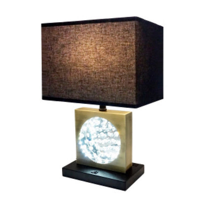 Benjara Table Lamp with Night Light, USB, Gold n Black Base with Crystal Accent