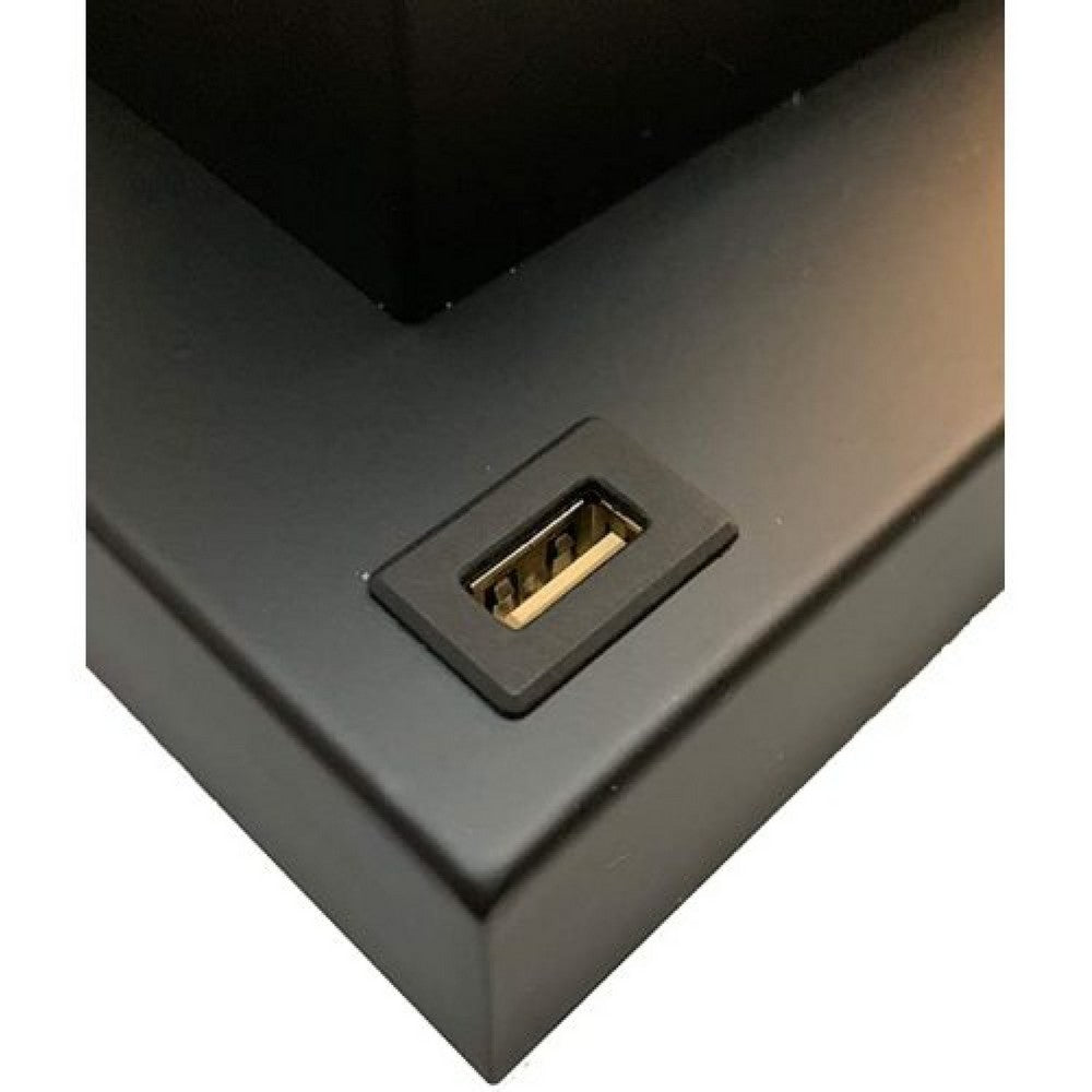Benjara Table Lamp with Night Light, USB, Gold n Black Base with Crystal Accent