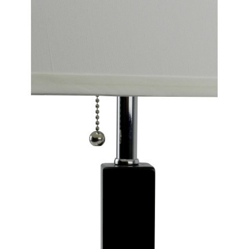 Benjara Table Lamp, White Fabric Shade, Square Brown Body, Chrome Metal Base